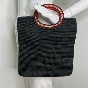 Bakelite Black Wool Weave Folding Tote Clutch Bag Fully Lined